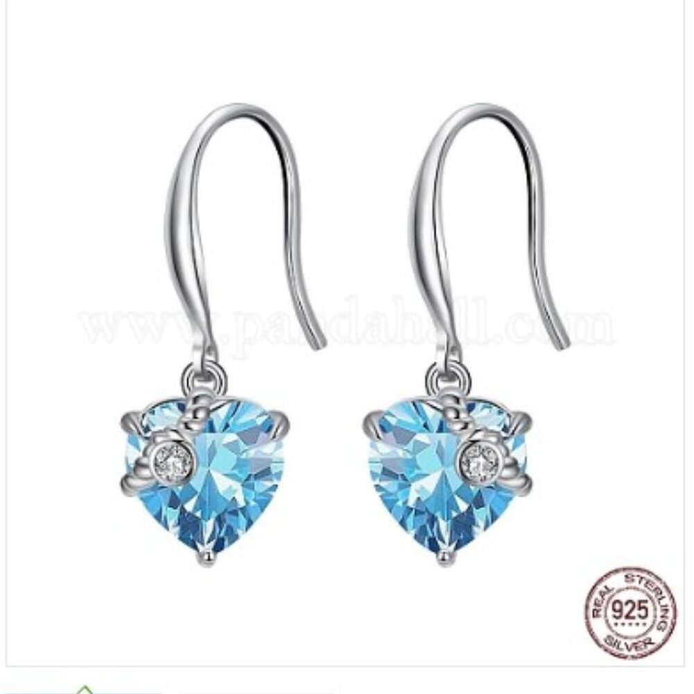 NWOT - Cubic Zirconia Heart Dangle Earrings 925 sterling silver drops with rose